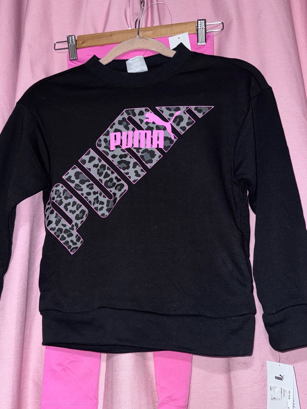 Puma Black Sweatshirt with Pink Leopard Accent